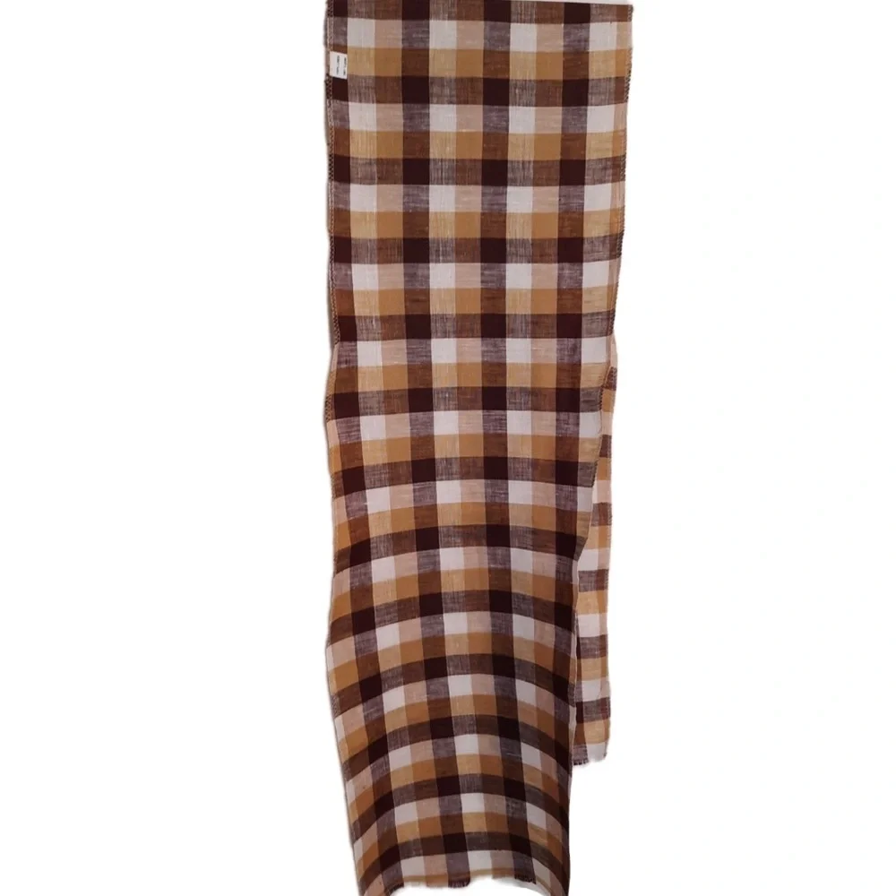 Essential Linen Check Scarf Wrap NWT